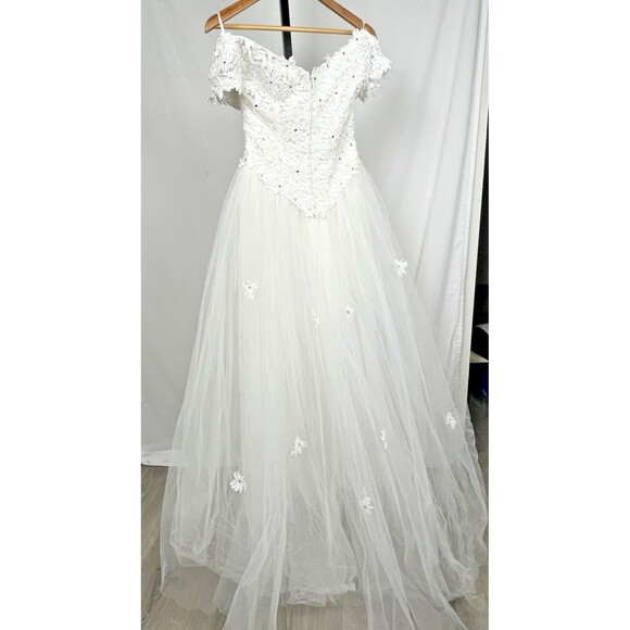 Wedding Dress‎ Ball Gown Off Shoulder Vintage 90s White Tulle Layers Princess 6 - Picture 7 of 12